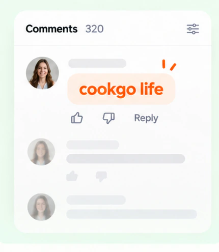 Comment feed with the phrase cookgo life highlighted