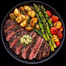 Steak with potatoes and vegetables