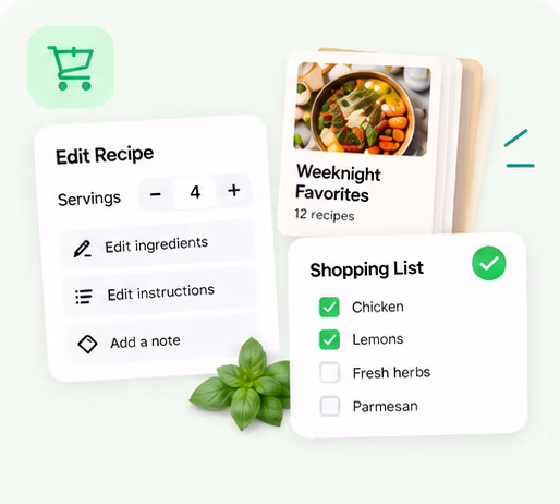 Recipe editing, cookbook, and shopping-list tools
